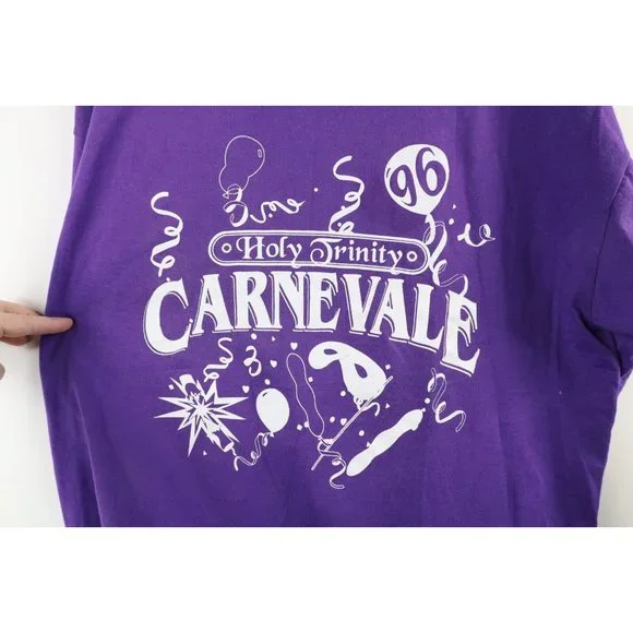 Vtg 90s Streetwear Mens XL Faded Spell Out Carnevale Party T-Shirt Purple USA - Picture 4 of 10